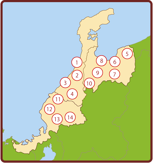 ぽすナビ対象局マップ 兼六園郵便局（石川県）／吉野郵便局（石川県）／尾口郵便局（石川県）／河内郵便局（石川県）／細入郵便局（富山県）／平郵便局（富山県）／利賀郵便局（富山県）／宇奈月郵便局（富山県）／上平郵便局（富山県）／楡原郵便局（富山県）／下穴馬郵便局（福井県）／永平寺郵便局（福井県）／下味見郵便局（福井県）／一乗谷郵便局（福井県）